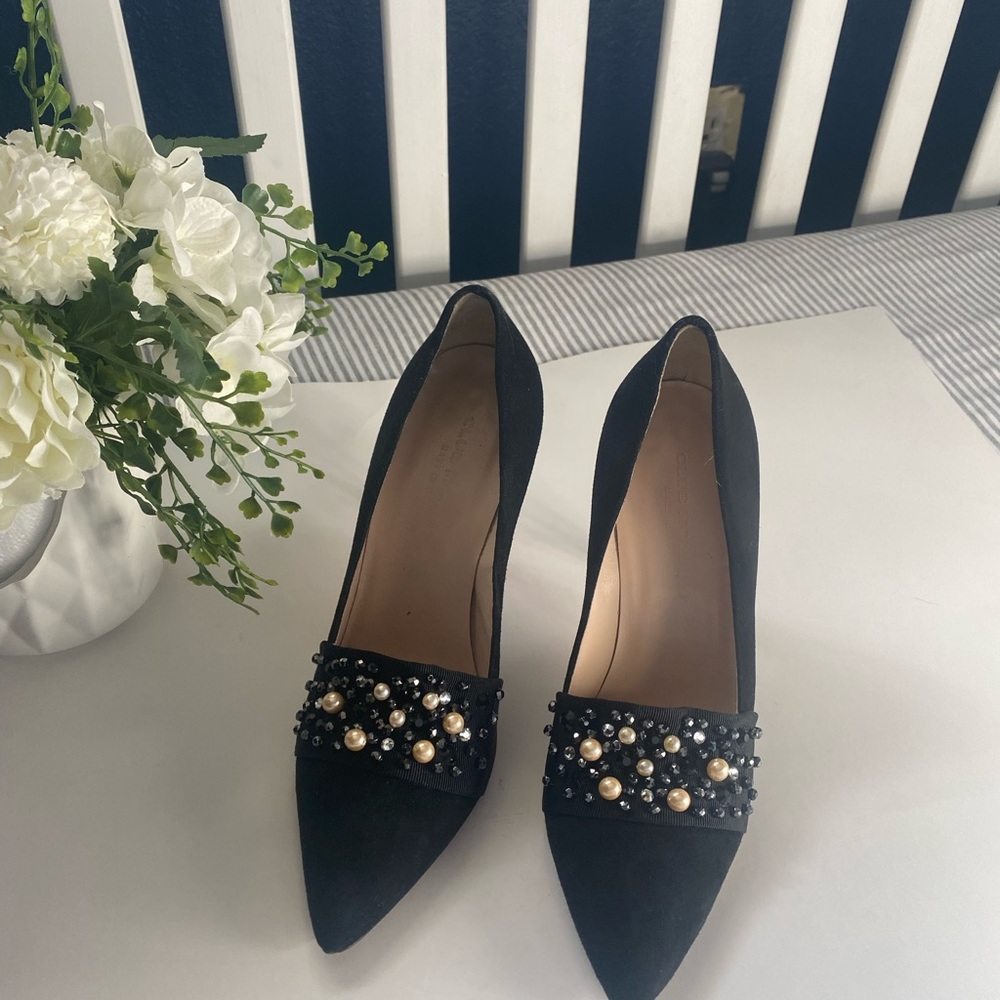 Club Mónaco Black Suede Heels. Made in Italy. Real leather.